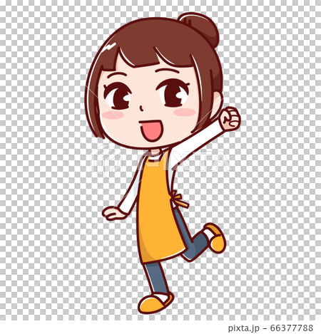 A woman with a happy expression with one leg + one arm 66377788