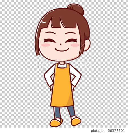 腰に手を当ててニコニコ笑顔の女性のイラスト素材