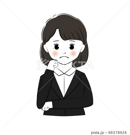 顎に手を当て悩んでいるスーツを着た女性のイラスト (上半身) 顎に手を当て悩んでいるスーツを着た女性のイラスト (上半身) 66378926