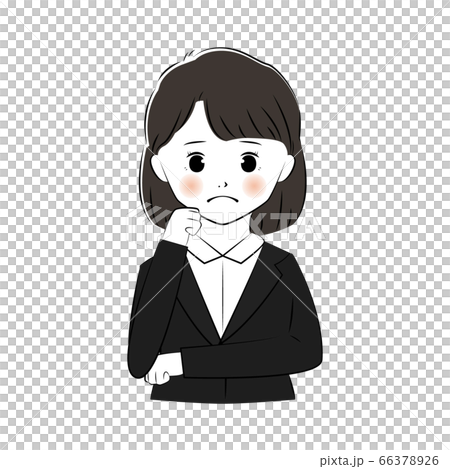 顎に手を当て悩んでいるスーツを着た女性のイラスト (上半身) 顎に手を当て悩んでいるスーツを着た女性のイラスト (上半身) 66378926