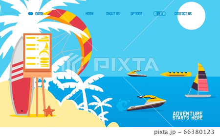 Sea activities result, water transport rental, water scooter, jet ski vector illustration. Price list sign at beach resort 66380123