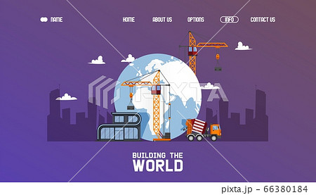 Construction technic building the world, vector illustration. Cargo crane on large-scale construction project in city center 66380184