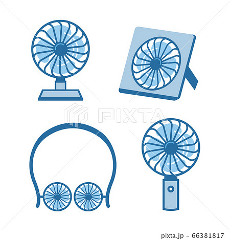扇風機いろいろ 卓上扇風機 ポータブルファン ハンディファン 首かけ のイラスト１のイラスト素材