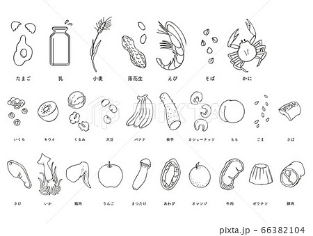 アレルギー27品目 文字入り イラスト 線画 のイラスト素材