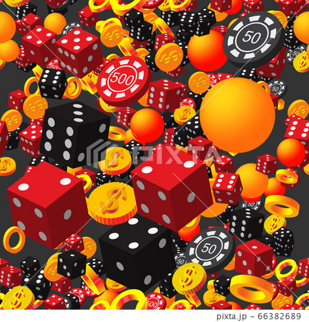 Rings Balls Poker Chips Dice and Coins on Black 66382689