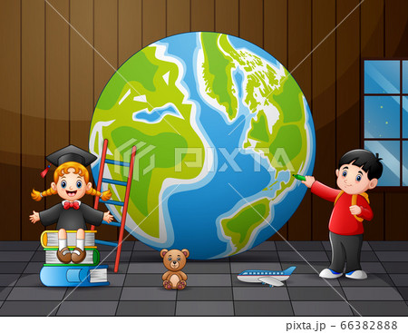 A big globe with school kids in the room A big globe with school kids in the room 66382888