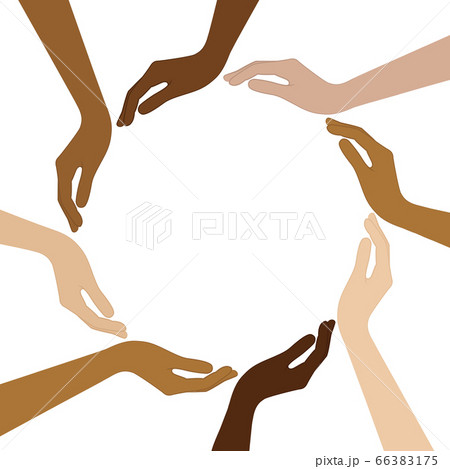 human hands with different skin colors form a circle 66383175
