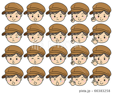 男の子01 03 ハンチング帽をかぶったいろんな表情セット のイラスト素材