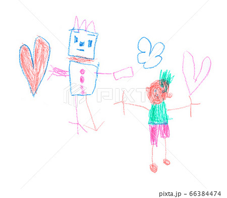 子供の描いたロボットの絵のイラスト素材