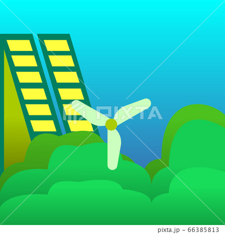 Illustration of a windmill and solar energy Illustration of a windmill and solar energy 66385813