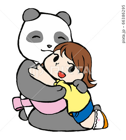 パンダに抱きつく女の子のイラスト素材