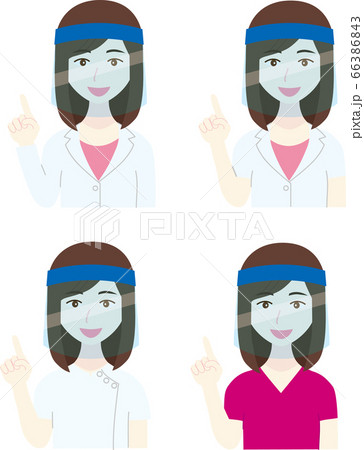 フェイスガードをした若い白衣の女性パターン 66386843