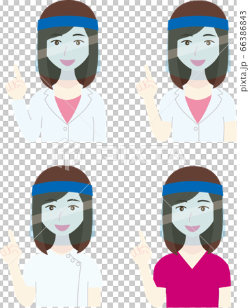 フェイスガードをした若い白衣の女性パターン 66386843