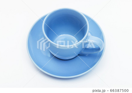 blue coffee cup and saucer on white background 66387500