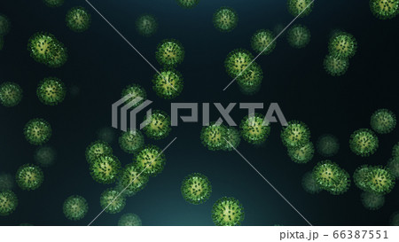 3d rendering flying green coronavirus with particles 3d rendering flying green coronavirus with particles 66387551