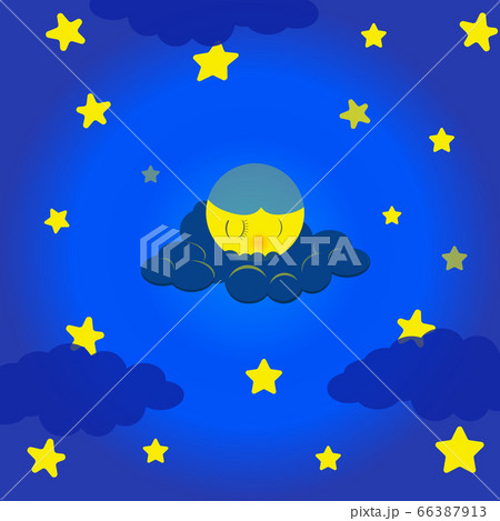 The moon sleeps in a cloud surrounded by stars. The moon sleeps in a cloud surrounded by stars. 66387913