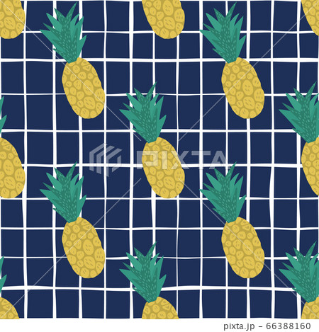 Doodle Pineapple Seamless Pattern On Linesのイラスト素材