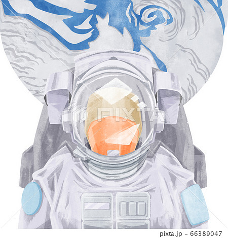 宇宙飛行士と地球の水彩イラストのイラスト素材