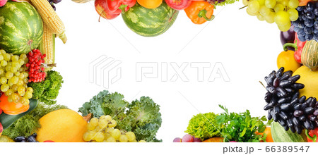 Frame of vegetables and fruits on white 66389547