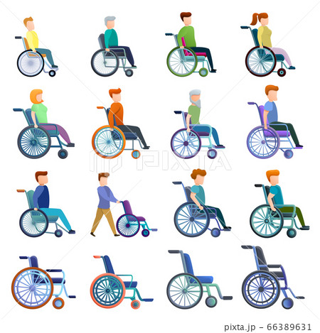 Wheelchair icons set, cartoon style 66389631