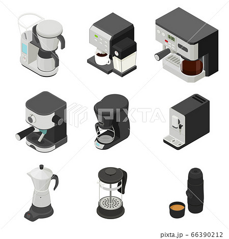 Coffee maker icons set, isometric style Coffee maker icons set, isometric style 66390212