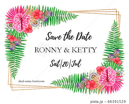 Wedding invitation with exotic tropical flowers Wedding invitation with exotic tropical flowers 66391529