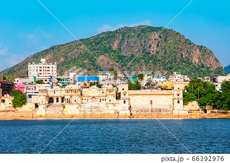 Ghats at Pushkar lake in India Ghats at Pushkar lake in India 66392976