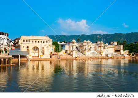 Ghats at Pushkar lake in India Ghats at Pushkar lake in India 66392978