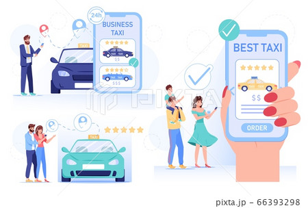 Online taxi car order people delivery service set 66393298