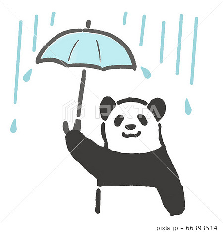 雨の中 傘をさすパンダのイラスト素材