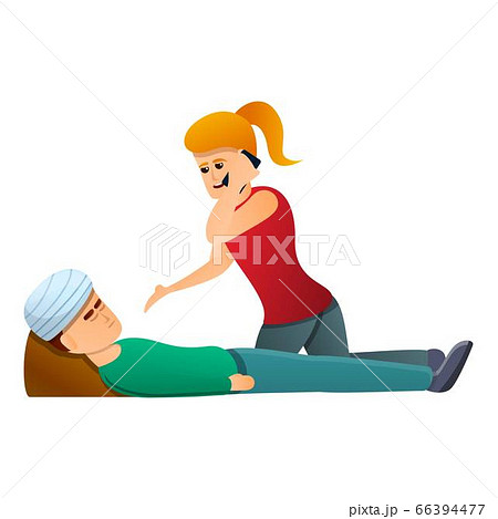Girl call medical help icon, cartoon style 66394477