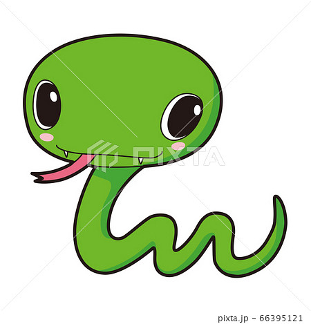 かわいい顔した緑色のヘビのキャラクターのイラスト のイラスト素材