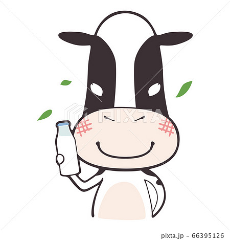 笑顔で牛乳を持ってる牛のキャラクターのイラスト のイラスト素材