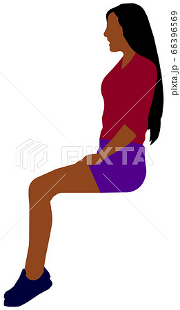 座っている人物 全身シルエットイラスト 女性 黒人 のイラスト素材
