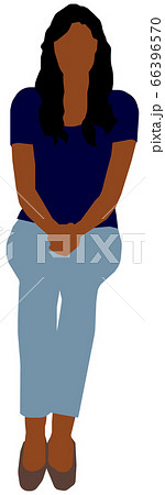 座っている人物･ 全身シルエットイラスト (女性・黒人) 66396570