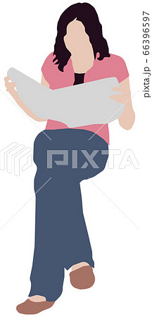 座っている人物・ 全身シルエットイラスト (女性) 座っている人物・ 全身シルエットイラスト (女性) 66396597