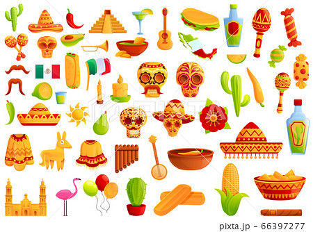 Mexico icons set, cartoon style 66397277
