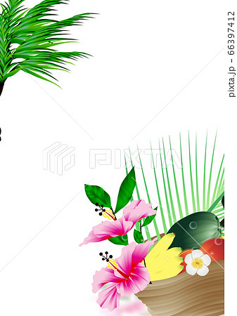 ハイビスカスと夏のフルーツバスケットのイラスト縦サイズ背景素材 ハイビスカスと夏のフルーツバスケットのイラスト縦サイズ背景素材 66397412