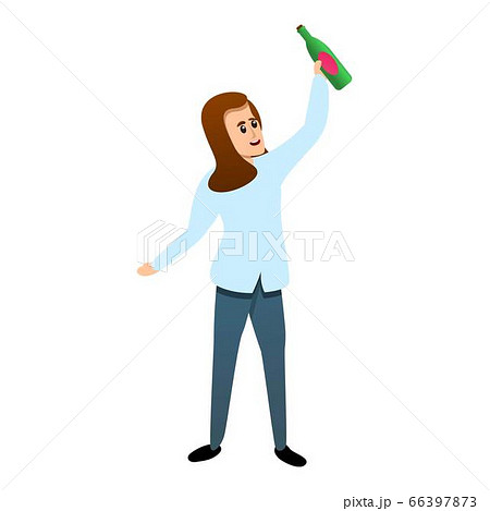 Woman take wine bottle icon, cartoon style 66397873
