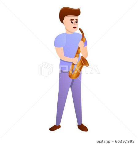 Boy playing saxophone icon, cartoon style Boy playing saxophone icon, cartoon style 66397895