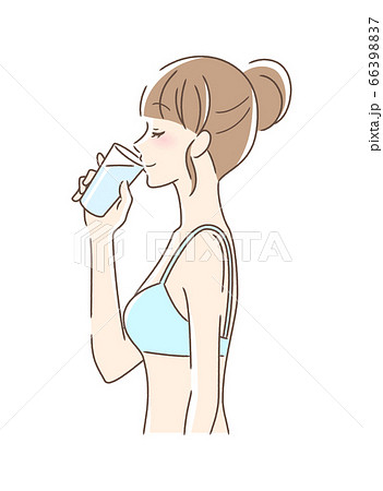 コップの水を飲む女性の横顔のイラスト素材