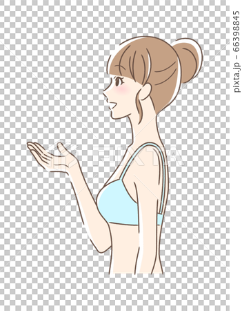 笑顔で手を差し出す女性の横顔のイラスト素材