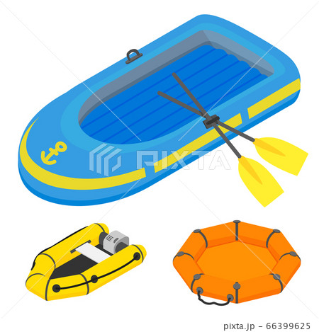 Inflatable boat icons set, isometric style Inflatable boat icons set, isometric style 66399625