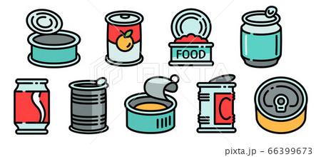Tin can icons set, outline style 66399673