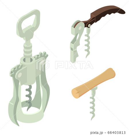 Corkscrew icons set, isometric style Corkscrew icons set, isometric style 66403813
