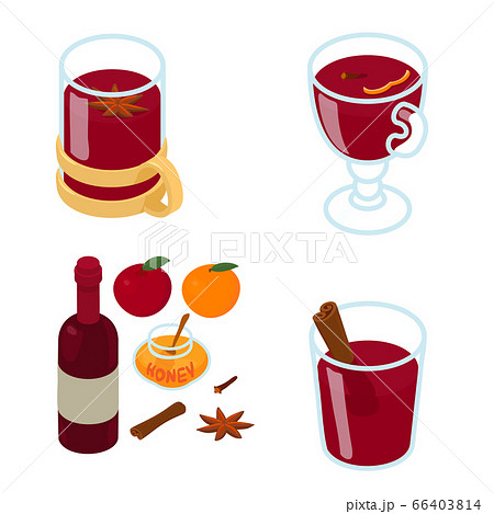 Mulled wine icons set, isometric style Mulled wine icons set, isometric style 66403814