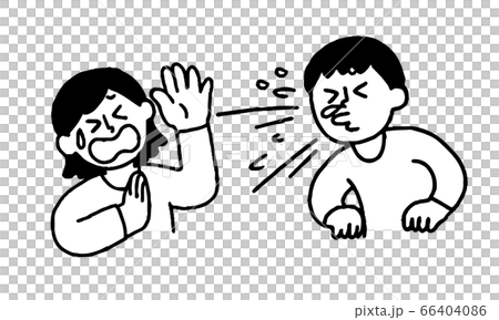 くしゃみする私服男性と嫌がる私服女性(シンプル) くしゃみする私服男性と嫌がる私服女性(シンプル) 66404086
