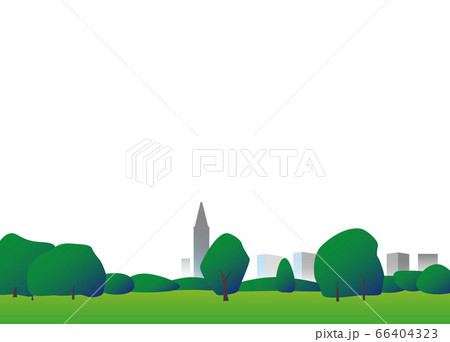 公園の木々と芝生広場のイラストのイラスト素材