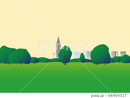 公園の木々と芝生広場のイラストのイラスト素材