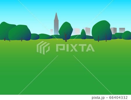 公園の木々と芝生広場のイラストのイラスト素材